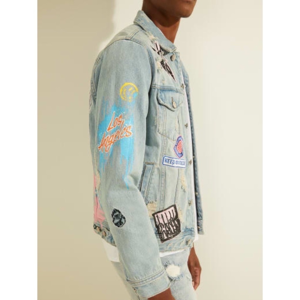 New GUESS Men’s Graffiti Dillon Denim Jacket SZ XS - Picture 7 of 12